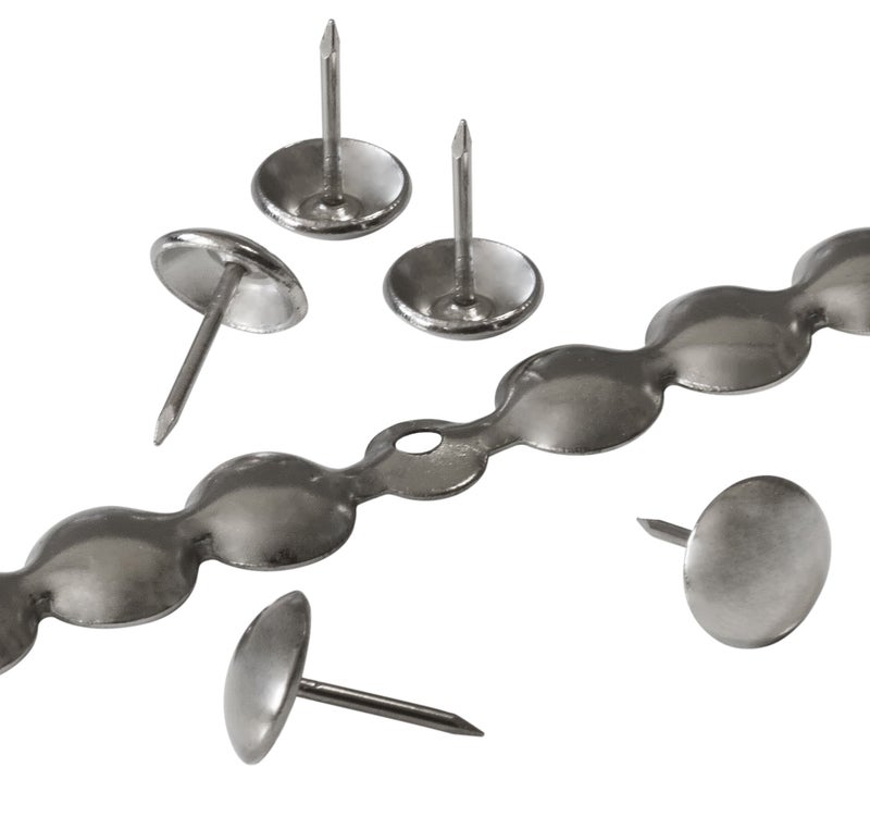 decotacksÂ® Silver Upholstery Nailhead Trim, Silver Upholstery Nails/Tack, in Short (4in Long) Strips 7/16in (11mm) Head Diameter, Covers 6 Meters (6,6 Yards) [Nickel/Silver Finish] DX0511NI-S6M - Image 1